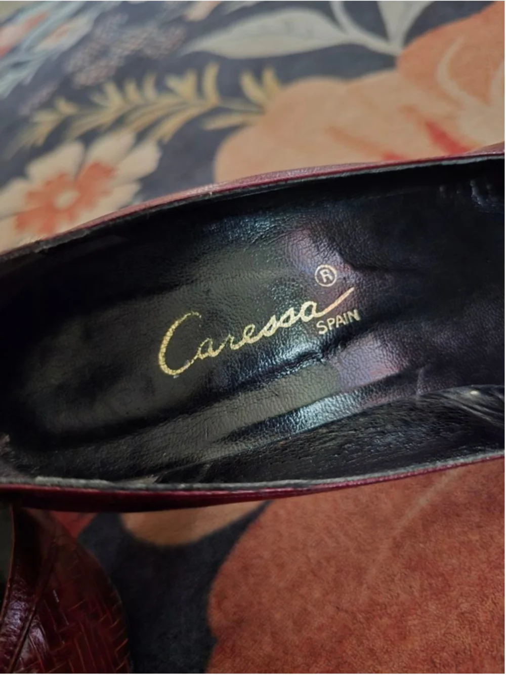 Vintage Caressa Deep Red Woven Peep Toe Heels Size 8 Made in Spain OfficeSiren